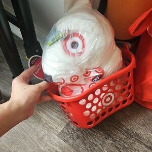 Target Bullseye Dog Plush in Target Shoppong Red Grocery Play Basket